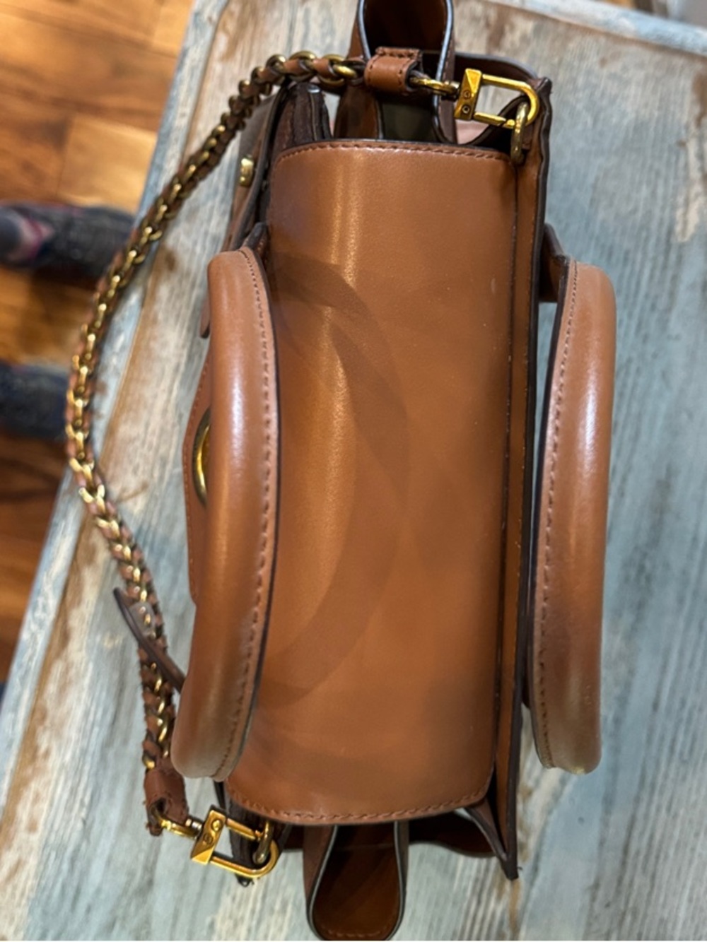 Michael Kors Patchwork Brown Leather and Snakeskin Satchel with Gold Chain - Picture 5 of 5